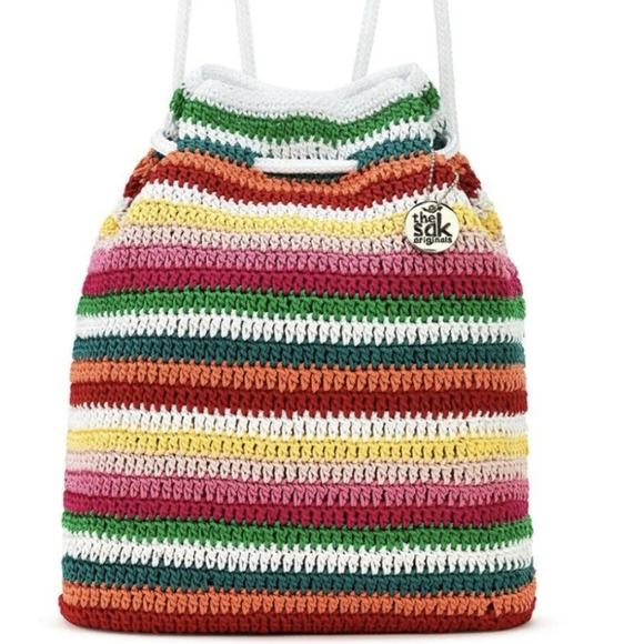 NWT The Sak Crochet Craze Textile Backpack Striped Rainbow main image 4